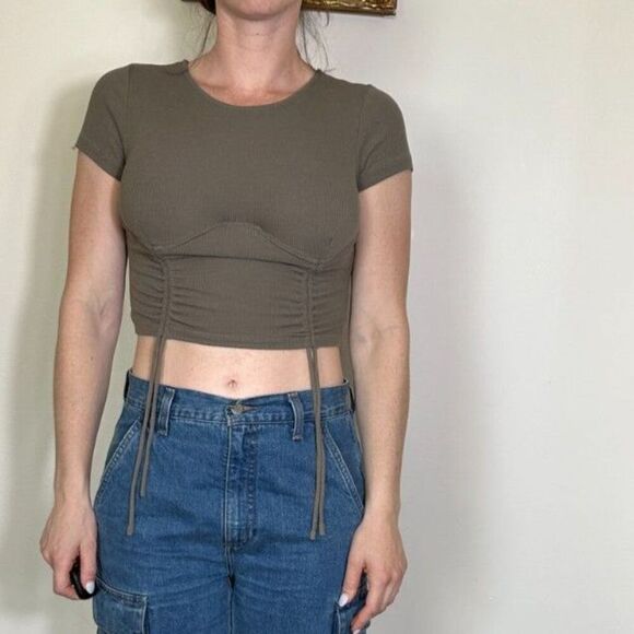 Princess Polly Olive Crop Bustier Top with Ties Size 4 - Picture 1 of 6
